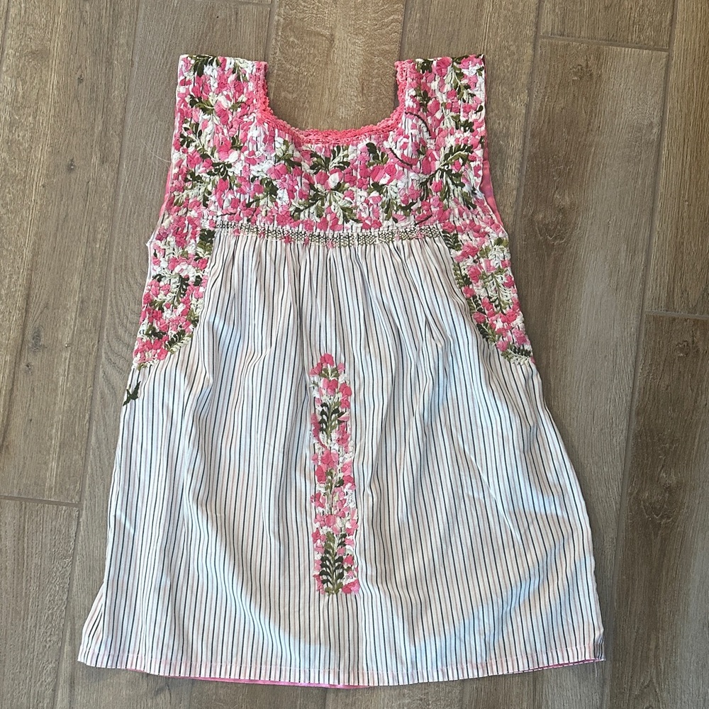 Mi Golondrina Pink Floral Embroidered Blouse